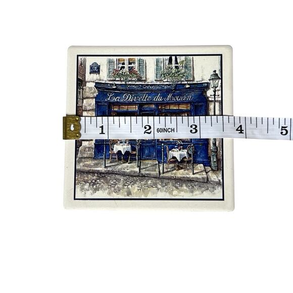 Ceramic Coasters Set Of 4 La Divette Du Moulin Cork Back Tray Paris Cafe - Picture 12 of 12